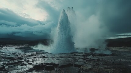 Fototapeta premium Dramatic Eruption of Strokkur Geyser in Iceland during Twilight