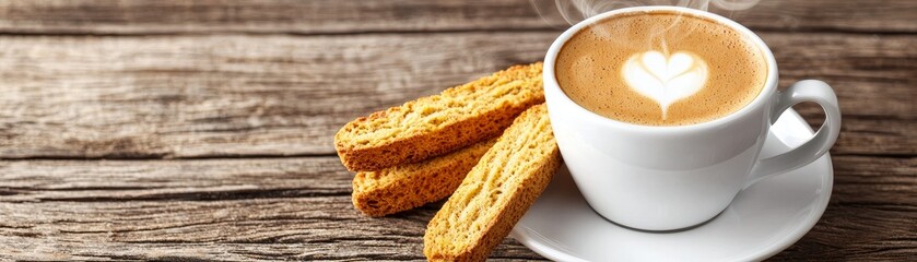 Savoring cozy moments freshly brewed coffee with biscotti delight