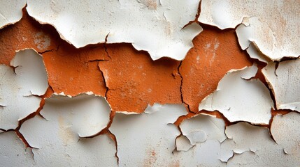 Obraz premium The wall is covered in peeling paint, revealing patches of bare concrete underneath, with deep gouges and scratches indicating years of wear and tear.