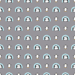 Cute Cartoon penguin and polar bear seamless pattern background. Vector Illustration.