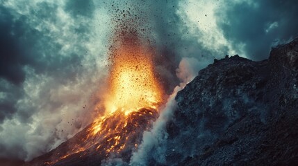 Dramatic Eruption of Strokkur Geyser in Iceland Under Stormy Sky