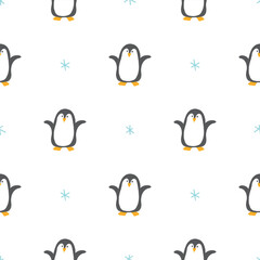 Cute Cartoon penguin seamless pattern background. Vector Illustration.