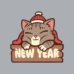cute cat are sleeping with blanket in winter and new year cartoon vector icon illustration isolated