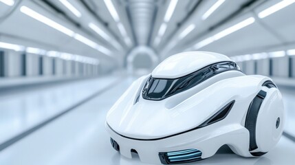 Obraz premium 3D visualization of a futuristic robot in a sleek industrial environment