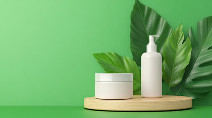 The perfect anti-aging routine with skincare therapies cosmetic treatments collagen rejuvenation and exercise to enhance you. Skincare products on wooden surface with leaves