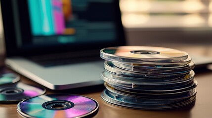 Close-up still life organizing dvds and cds in jewel cases on desk for efficient home office storage solutions