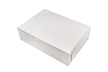 Naklejka premium Side view white empty disposable paper fast food tray isolated on white background. Paper box isolated. Paper container