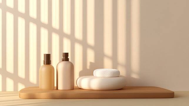 The perfect anti-aging routine with skincare therapies cosmetic treatments collagen rejuvenation and exercise to enhance you. Minimalist spa products on wooden tray