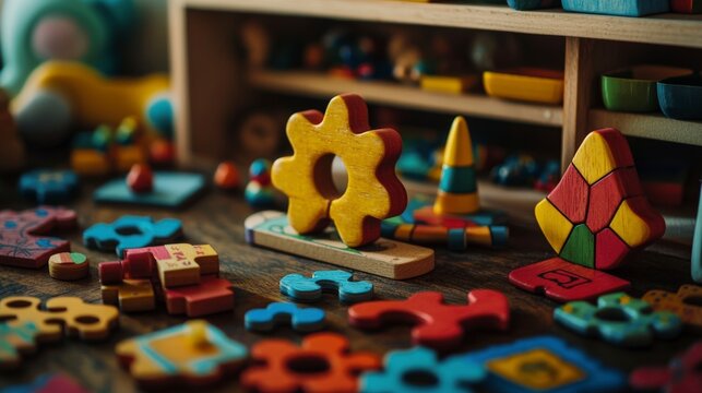 Cozy home adventure engaging wooden puzzle playtime for creative learning in a colorful toy collection