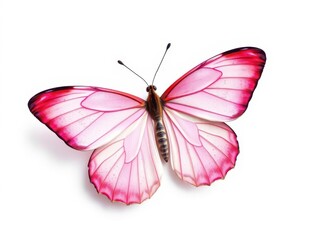 Pink butterfly gracefully perched on a clean white background, insect, elegant, wings