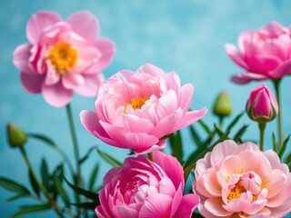 Obraz premium Pink peony flowers filling the frame creating a luscious and vibrant background, romantic, background, decoration