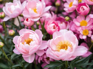 Obraz premium Pink peony flowers in full bloom creating a beautiful background, garden, petals, pink