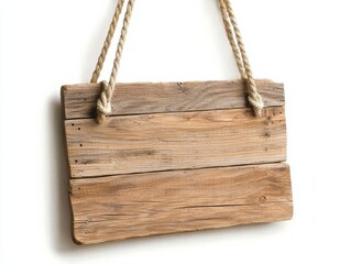 Hanging rustic oak wood sign with rope handles, vintage wallpaper background for retro designs