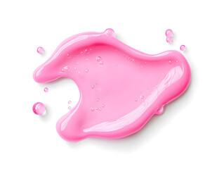 Transparent pink liquid gel with bubbles inside, abstract shape isolated on white background