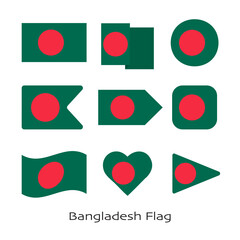 Bangladesh flag icon set isolated on white background. Vector Illustration.