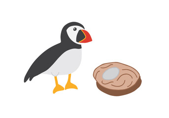 Cute Cartoon Puffin. Arctic, Polar animal. Creature image icon. Vector Illustration.