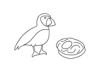 Cute Cartoon Puffin. Arctic, Polar animal. Creature image outline doodle icon. Vector Illustration.