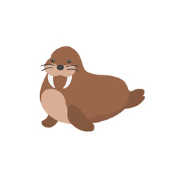 Cute Cartoon Walrus. Arctic, Polar animal. Creature image icon. Vector Illustration.