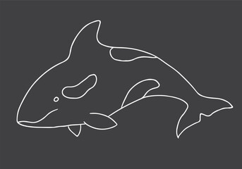 Cute Cartoon Killer Whale. Arctic, Polar sea animal. Orca image outline doodle icon. Vector Illustration.