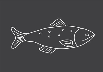 Cute Cartoon Salmon. sea animal. Fish image outline doodle icon. Vector Illustration.