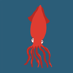 Cute Cartoon North sea Squid. Arctic, Polar sea animal. Creature image icon. Vector Illustration.