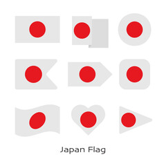 Japan flag icon set isolated on white background. Vector Illustration.