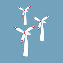 Cartoon wind turbine. Electric power plant windmill generator image icon. Vector Illustration.