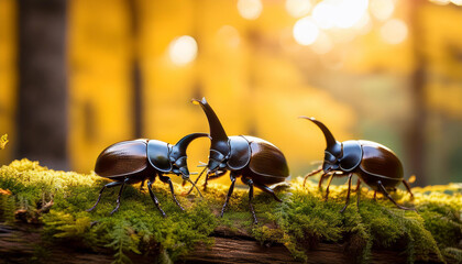 close up photo of insects on mossy wood