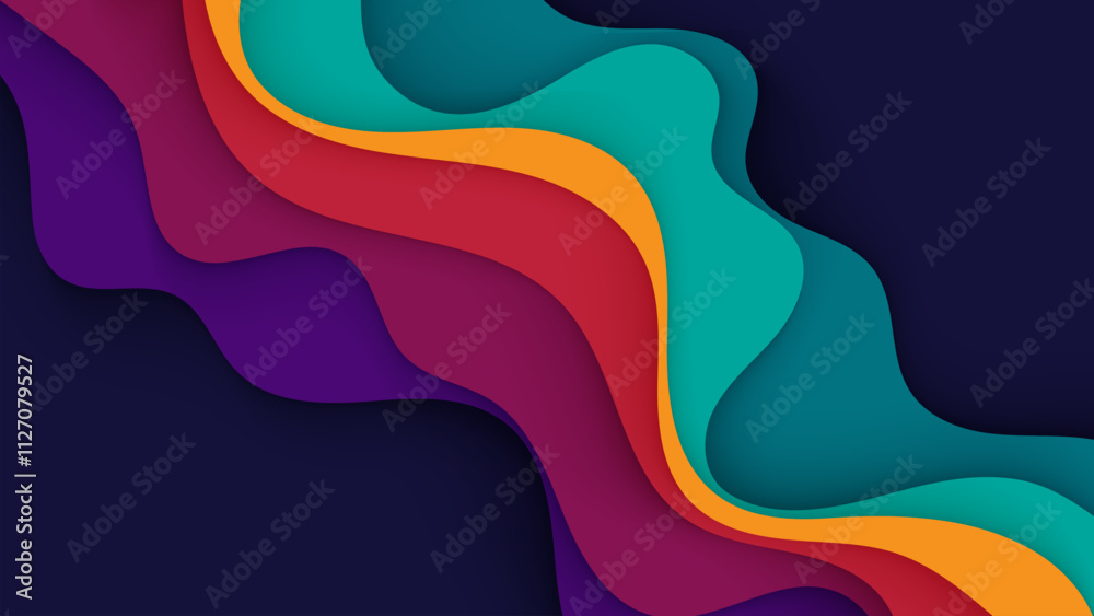 Poster abstract papercut background colorful wavy shape cutout design vector