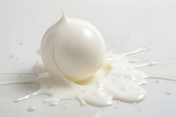 Fototapeta premium Vanilla ice cream ball scoop with milky splash with drops isolated on white background