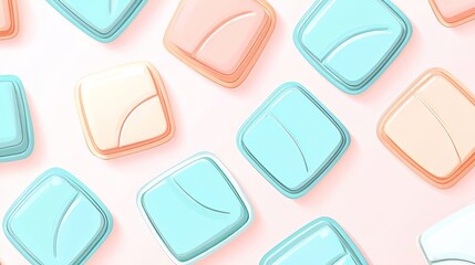 Pastel abstract background with glossy 3D square shapes in mint green and peach, arranged in a dynamic, seamless pattern. AI generative.