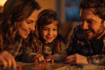 Fototapeta premium A family enjoying quality time together while playing a board game in a cozy setting.