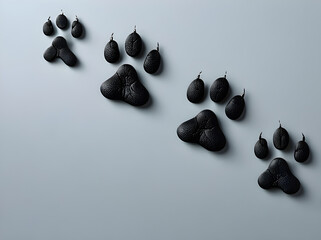 Black Dog Paw Prints On Light Gray Background