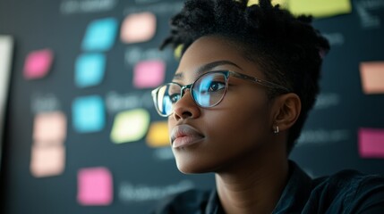 Person standing in front of a job listings board, scanning opportunities with a focused expression. The scene conveys the pursuit of career advancement and the search for meaningful employment.