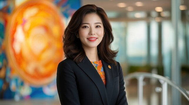 A successful Asian businesswoman confidently leads her team through strategic planning sessions