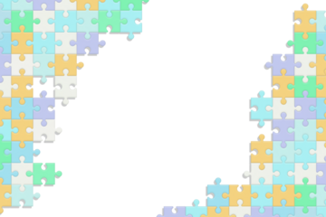 パステルカラーのパズルが左上に向かって合わさるジグソーパズルの模様