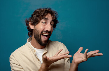 young adult bearded man with a copy space