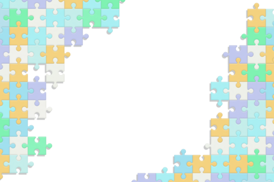パステルカラーのパズルが左上に向かって合わさるジグソーパズルの模様