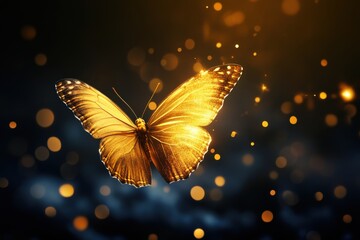 A golden butterfly flew in the air