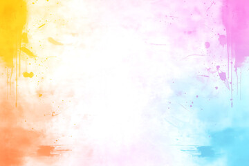 Obraz premium A colorful background with splatters of paint. The splatters are in different colors, including yellow, pink, and blue. The background is white, and the splatters are scattered all over it