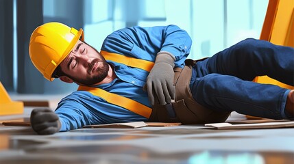 Fototapeta premium Construction worker accident at job site analyzing safety risks in the workplace environment