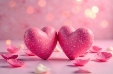 Fototapeta premium two hearts on pink background, valentine