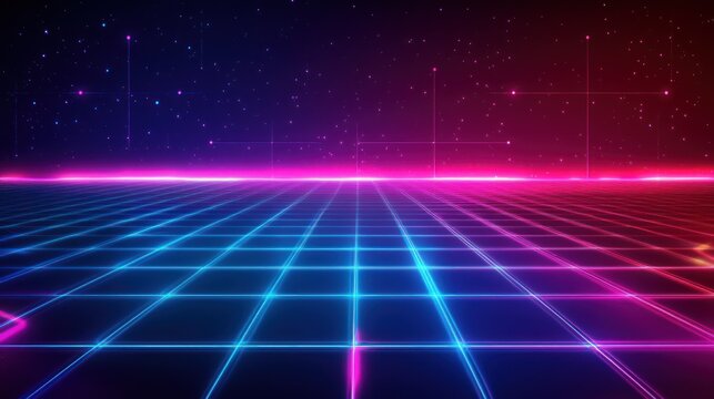 Gaming theme background with futuristic neon lights Digital grid, glowing lines and geometric shapes wallpaper AI generated image