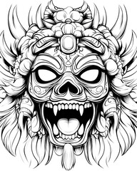 Fototapeta premium A skull with a mouth open and teeth showing. The skull is surrounded by a lot of hair and has a demonic look to it