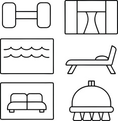 Hotel Amenities Fitness, Pool, Relaxation, and Comfort Icons