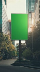 Blank Green Outdoor Sign Mockup in Urban Setting with Trees
