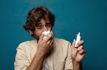 young adult bearded man flu concept