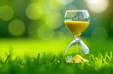 hourglass with green grass