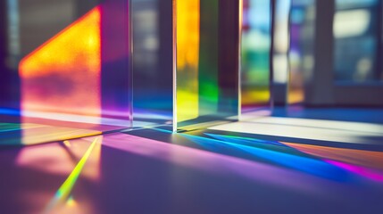Colorful light reflections on a surface.