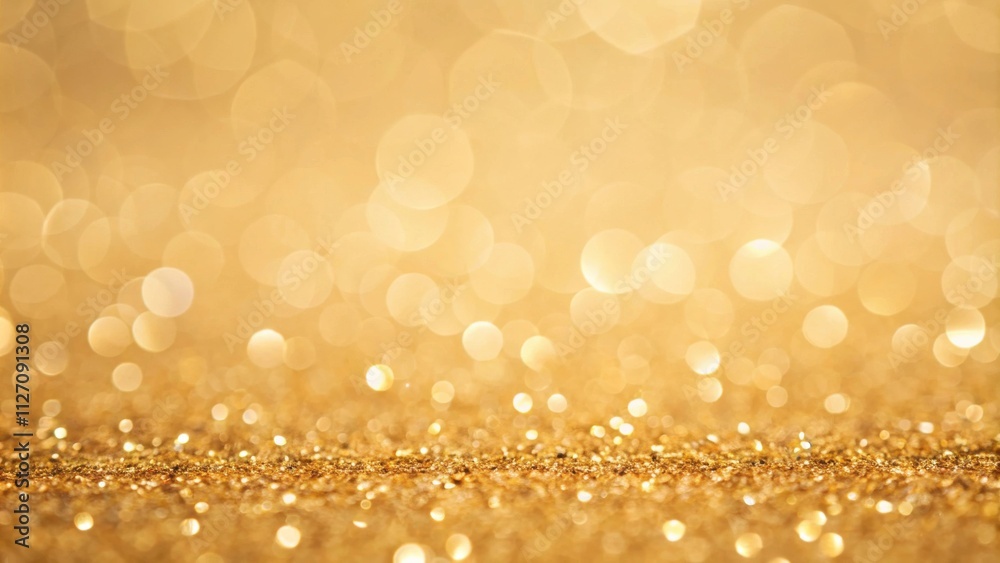 Poster A Soft Focus Abstract Background of Shimmering Gold Glitter with Delicate Bokeh Lights